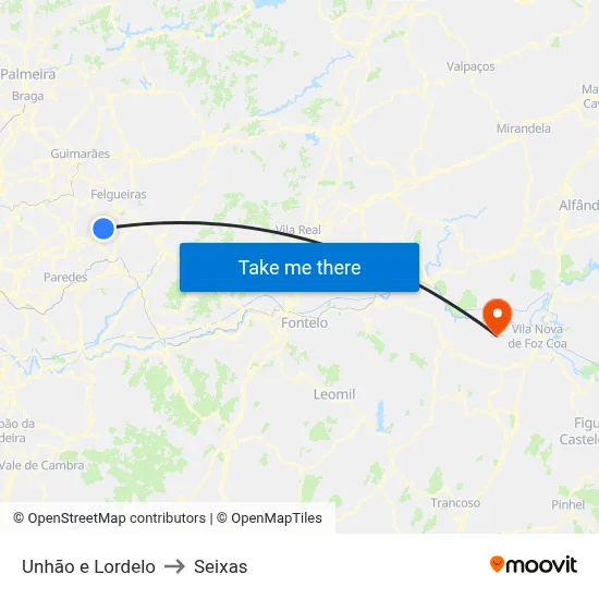 Unhão e Lordelo to Seixas map