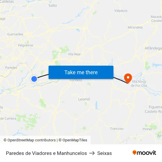 Paredes de Viadores e Manhuncelos to Seixas map