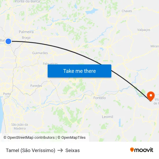 Tamel (São Veríssimo) to Seixas map