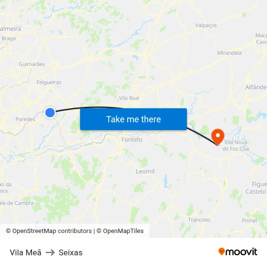 Vila Meã to Seixas map