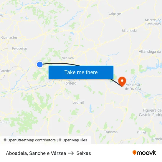 Aboadela, Sanche e Várzea to Seixas map