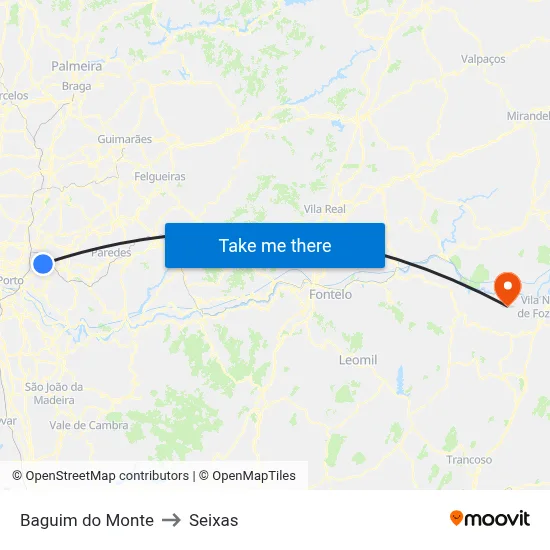 Baguim do Monte to Seixas map