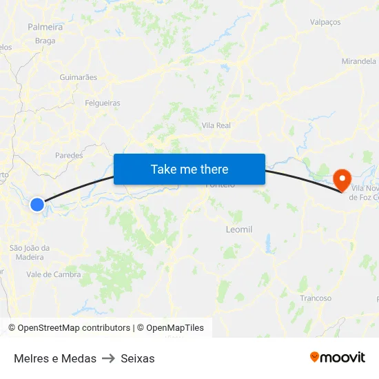 Melres e Medas to Seixas map