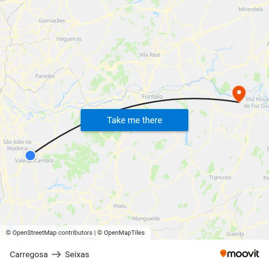 Carregosa to Seixas map