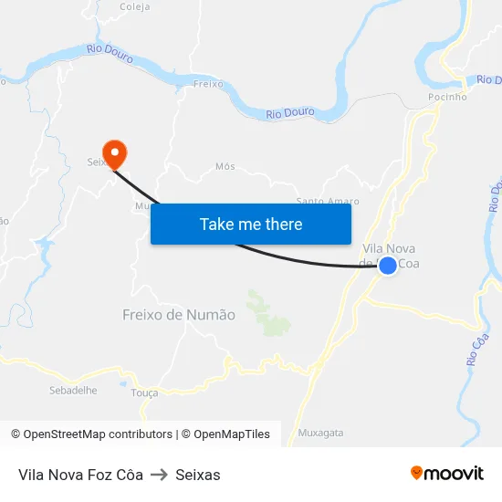 Vila Nova Foz Côa to Seixas map