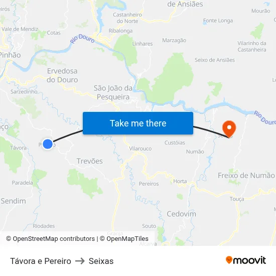 Távora e Pereiro to Seixas map
