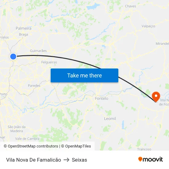 Vila Nova De Famalicão to Seixas map