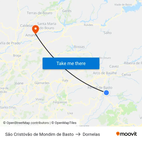 São Cristóvão de Mondim de Basto to Dornelas map