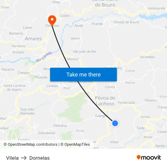 Vilela to Dornelas map