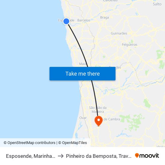 Esposende, Marinhas e Gandra to Pinheiro da Bemposta, Travanca e Palmaz map