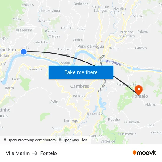 Vila Marim to Fontelo map