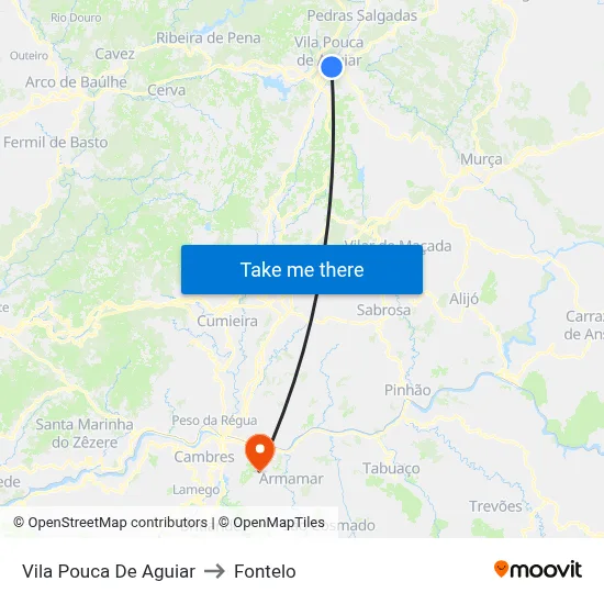 Vila Pouca De Aguiar to Fontelo map
