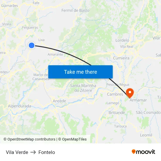 Vila Verde to Fontelo map