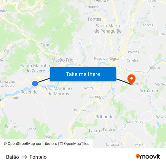 Baião to Fontelo map