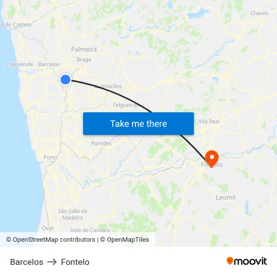 Barcelos to Fontelo map