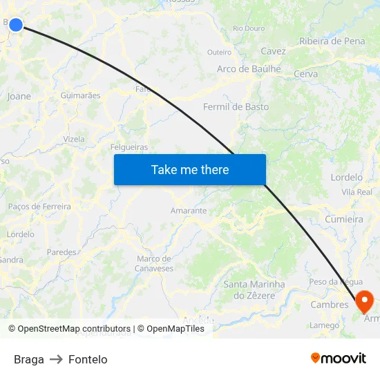 Braga to Fontelo map
