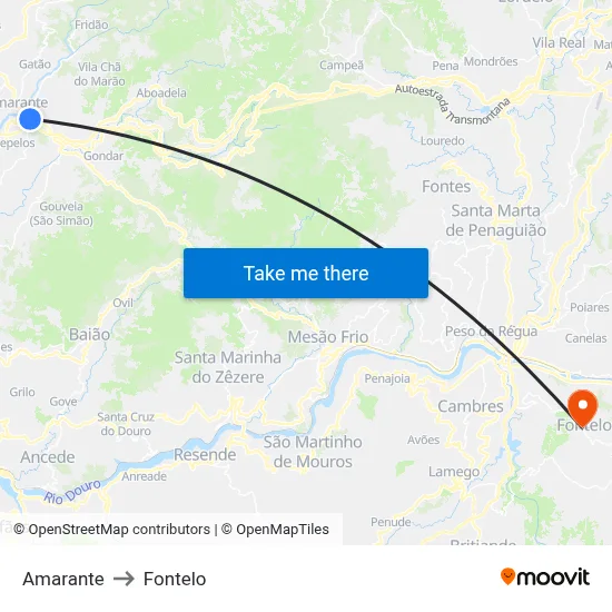 Amarante to Fontelo map