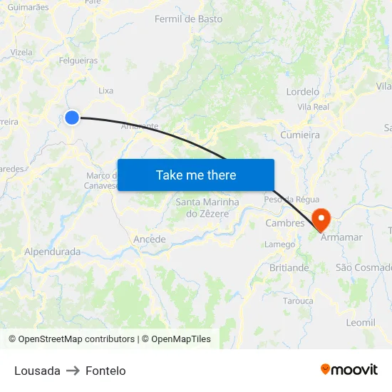 Lousada to Fontelo map