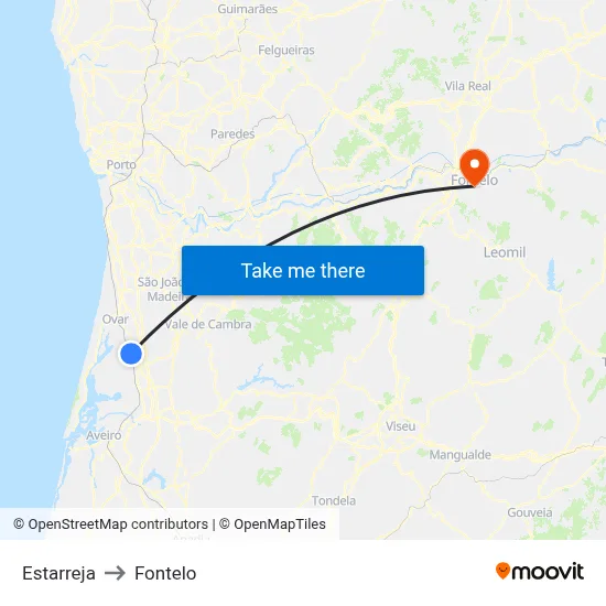 Estarreja to Fontelo map