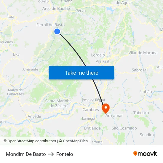 Mondim De Basto to Fontelo map
