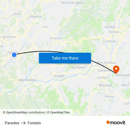 Paredes to Fontelo map