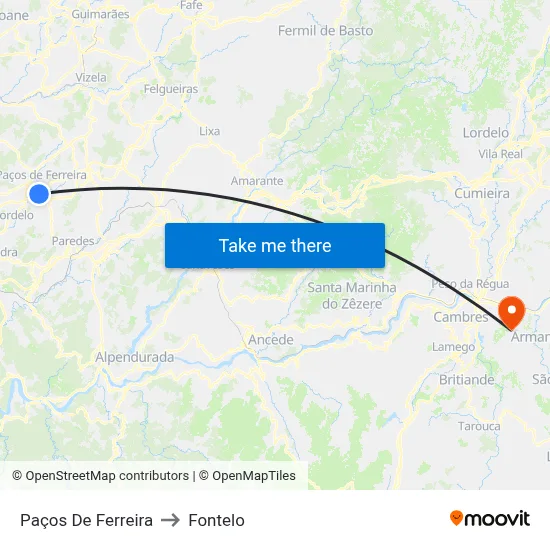 Paços De Ferreira to Fontelo map