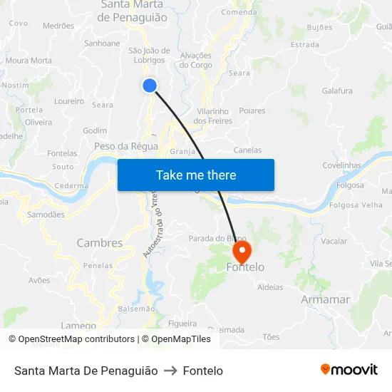 Santa Marta De Penaguião to Fontelo map