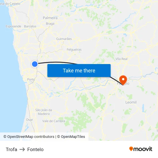 Trofa to Fontelo map
