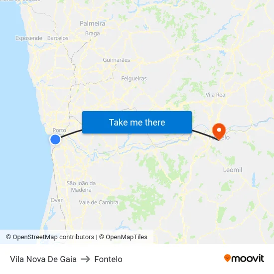 Vila Nova De Gaia to Fontelo map