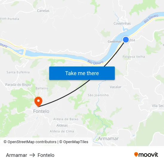 Armamar to Fontelo map