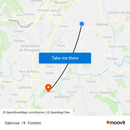 Sabrosa to Fontelo map
