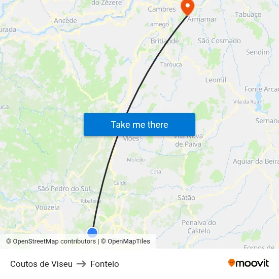 Coutos de Viseu to Fontelo map