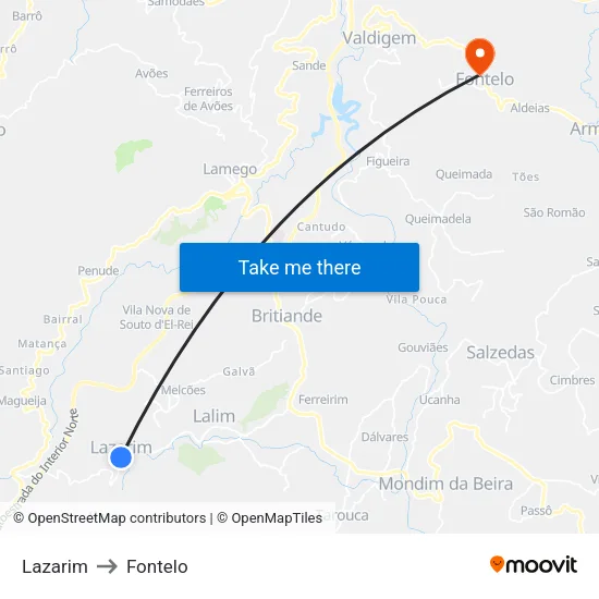 Lazarim to Fontelo map