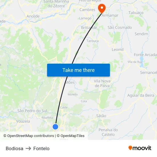 Bodiosa to Fontelo map