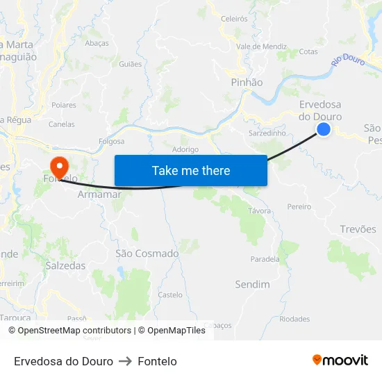 Ervedosa do Douro to Fontelo map