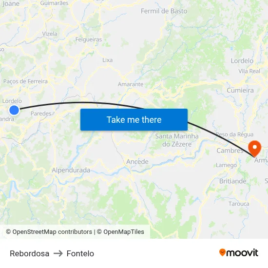 Rebordosa to Fontelo map