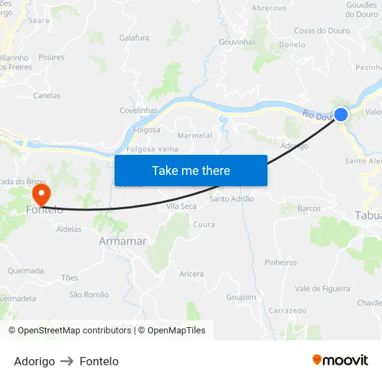 Adorigo to Fontelo map