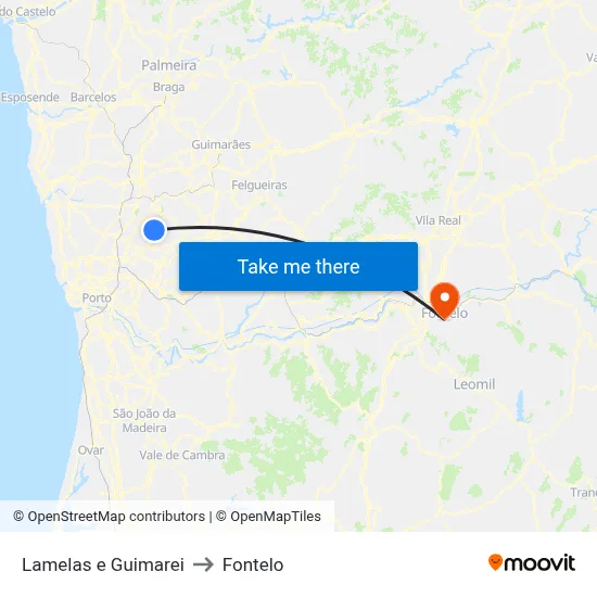 Lamelas e Guimarei to Fontelo map