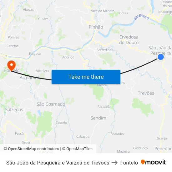 São João da Pesqueira e Várzea de Trevões to Fontelo map