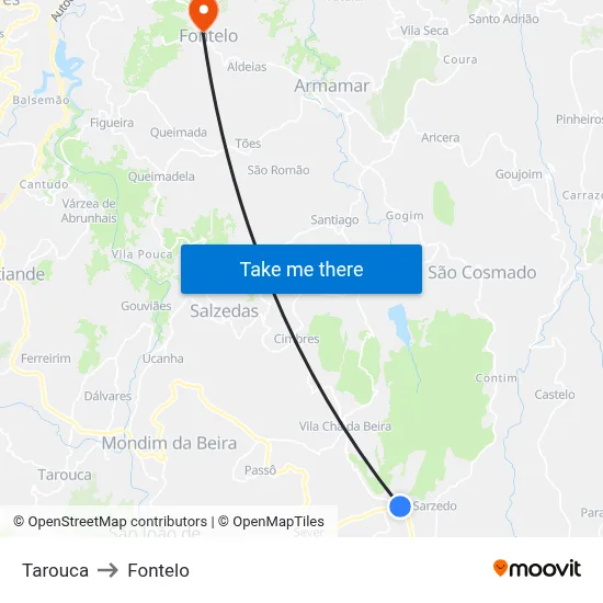 Tarouca to Fontelo map