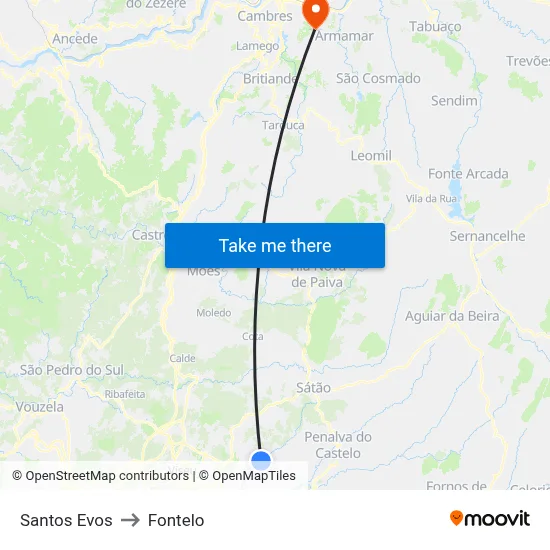 Santos Evos to Fontelo map