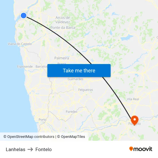 Lanhelas to Fontelo map