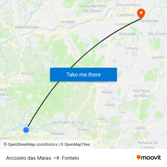 Arcozelo das Maias to Fontelo map