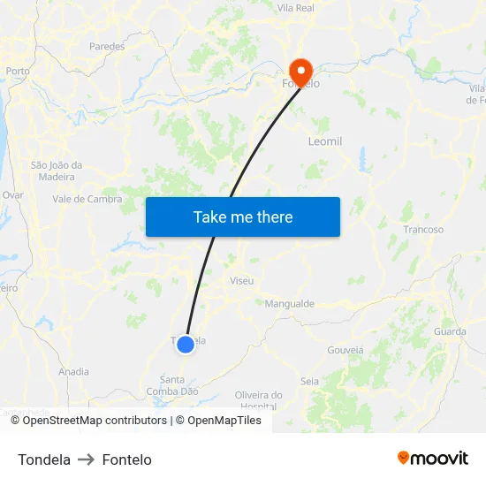 Tondela to Fontelo map