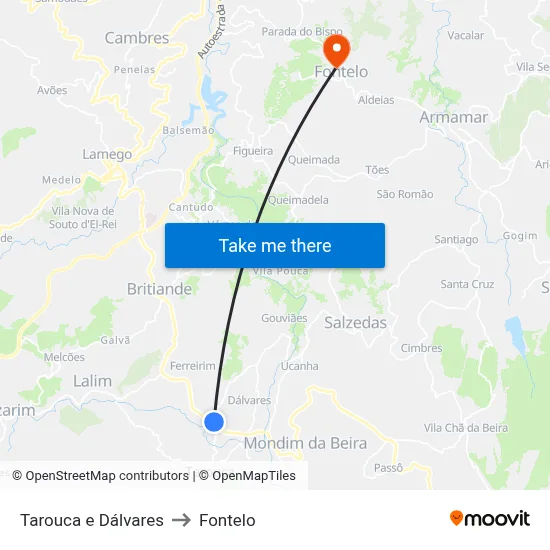 Tarouca e Dálvares to Fontelo map