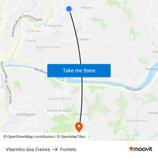 Vilarinho dos Freires to Fontelo map