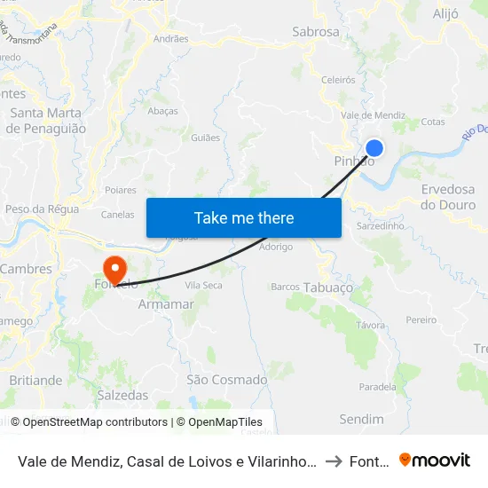 Vale de Mendiz, Casal de Loivos e Vilarinho de Cotas to Fontelo map