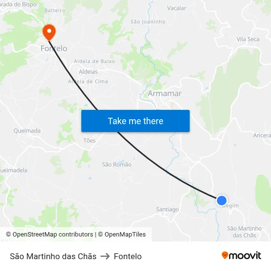 São Martinho das Chãs to Fontelo map