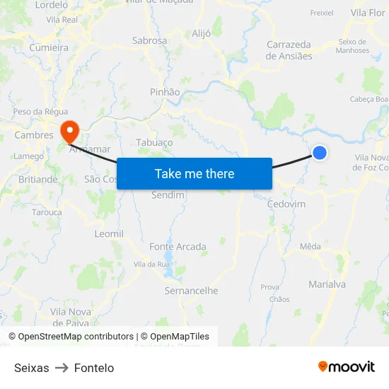 Seixas to Fontelo map