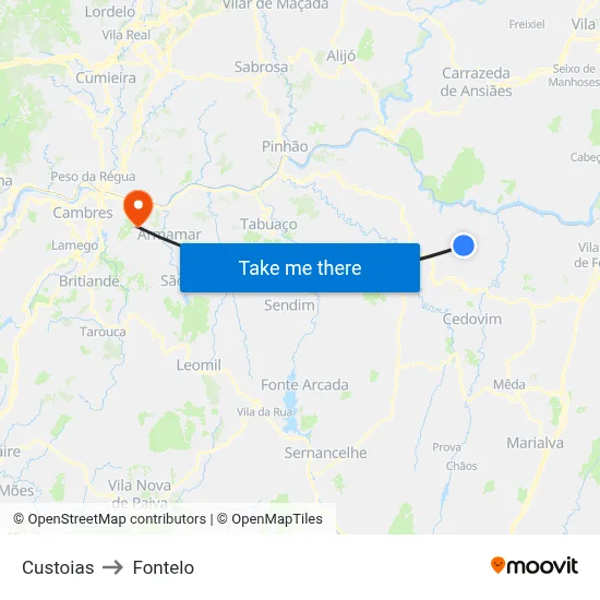 Custoias to Fontelo map